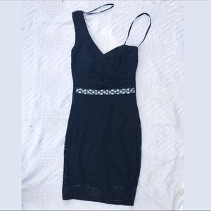 One shoulder black lace formal dress